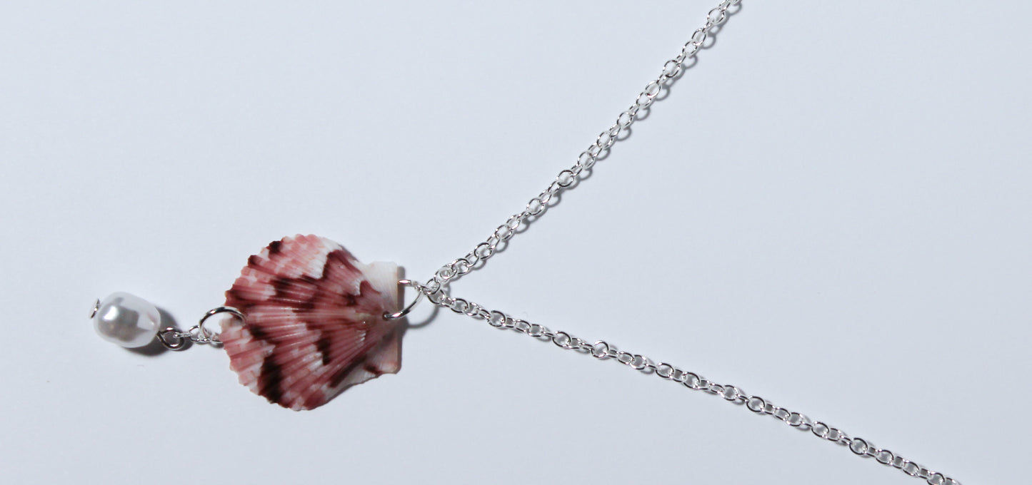 Pretty in Pink Calico Scallop Shell Necklace