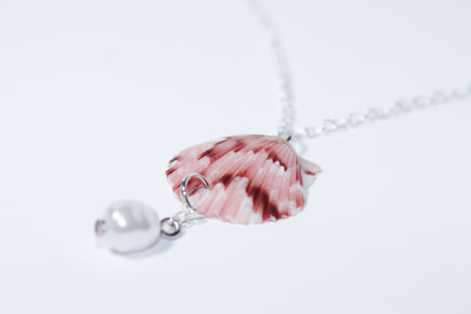 Pretty in Pink Calico Scallop Shell Necklace