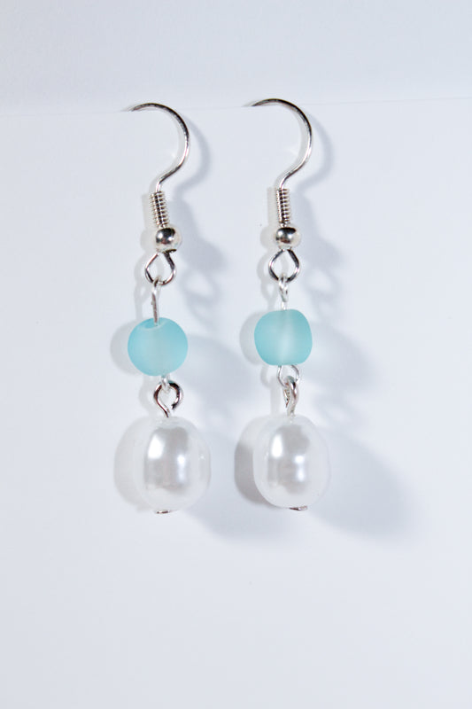 Frosted Ocean Pearl Drop Earrings